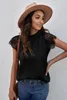 black Lace Splicing Tie Knot Mock Neck T-shirt 84hJ#