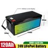Batterie Rechargeable 24v 120Ah LiFePo4 intégrée 100A BMS Lithium fer Phosphate étanche pour bateau voiture RV solaire