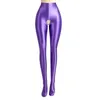 Leggings Women 'Tights Pantyhose Jeggings Wetlook Opaque Sexig hög midja Capris nylon spandex slät elastisk oljig glänsande glansiga leggings