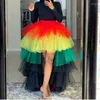 Skirts Jupe Femme Faldas Long Tiered Tulle Skirt Party Female Hi Low Women Layered Maxi Multi Colors