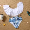 Family Matching Outfits Clothing Bikini Sandbeach Swimsuit Leaf Printing Swimwear Summer Mommy and Daddy Son Daughter Clothes 230518