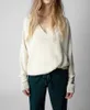 Zadig Voltaire 23SS女性デザイナーファッション新しいクラシックスリーブレターハンギングウールVネック100％カシミアニットウェアプルオーバージャンパーセーター