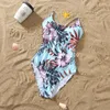 Family Matching Outfits Summer Look Swimwear Solid Top And Floral Print Shorts Swimsuits Arrival For Holiday 230518