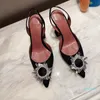 Sandálias de grife de luxo com laço e enfeite de cristal fivela salto alto