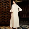 Ethnic Clothing Caftan Flare Sleeve V Neck Embroidery Dress Women Loose Elegant Vestidos Kaftan Ramadan Abayas Party Arab Turkey Muslim