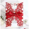 Cartes de voeux Glitter Paper Laser Cut Invitations Carte d'invitation personnalisée avec ruban et enveloppe Party Drop Delivery Dha6Y