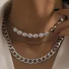 Chaînes 3 pièces/ensemble rétro multicouche Baroque Imitation collier de perles femmes Punk gros métal épais chaîne colliers fille fête bijoux