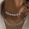 Kedjor 3st/set retro flerskikt barock imitation pärlhalsband kvinnors punk chunky metall tjocka kedja halsband tjej party smycken smycken