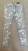 Men's Jeans High Street Fashion Brand White Stars Patchwork Leather Ripped Slim Fit Men Size 38 230517