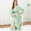 Etniska kläder Eid Djellaba Abaya Ramadan Muslim Hijab Dress Jilbab Satin Print klänningar Dubai Kimono Abayas för kvinnor Islam kläder Turkiet