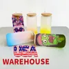 US CA STOCK SUBLIMATION WINE GLASS BIER MUGS BAMBAME LIDSとSTRAW DIY BLANKS FROSTED CLEAR MASON JAR TUMBLER