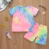 Clothing Sets 2-7Years Kids Suit Set Girls Tie-Dye Print Round Collar Short Sleeve T-Shirtand Short Pants for Summer