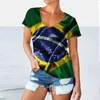 Dames T-shirts Brazilië Vlag Graphic Geprinte dames V-Neck T-shirts Casual dame korte mouw oversized pullover mode losse tops