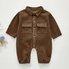 Rompers geboren jongensmeisjes corduroy jumpsuits kleren lente herfst baby jongens meisjes rompers lange mouw kinderen rompers 0-3 jaar 230517