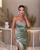 Green Elegant Prom Dresses Strapless Party Evening Dress Pleats Thigh Slit Formal Long Special Ocn Dress