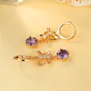 Hoop Earrings Luxury Female Butterfly Purple Crystal Drop Simple Yellow Gold Color Wedding For Women