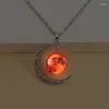 Pendentifs Colliers Rouge Lumineux Lune Collier Phosphorescent Mode Temps Gemme Verre Ciel Pour Femme