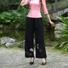 Ethnic Clothing Traditional Chinese Style Pants Pantalon Chinois Leisure Cotton Linen Yoga Trousers Elastic Band Wide Leg