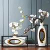 Vases Ceramic Vase Frame Hollow Out Retro Chinese Golden Flower Handicraft Furnishings Wooden Home Decoration Accessories