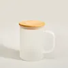 Tasse à café en verre de sublimation de 16 oz avec poignée de couvercle en bambou blanc givré clair pré-percé snowglobe verre gobelet thé bière tasses vin cola tasse