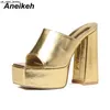 Sandals Aneikeh 2023 New Fashion Open Toe Platform High Heel Women Summer Slip-On Outdoor Slippers Sandals Size 35-42 Silver Gold J230518