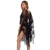 Sjaals Summer Hollow Out Lace Cardigan Women Sun Protection Sjawl Sexy Long Tippet Lady Holiday Bikini Tassel Beach Cape