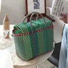 Stuff Sacks Color Women Durable Weave Beach Bag Woven Bucket Bag Casual Tote Handbags Bags Popular Receive Straw Plastic Braided Basket