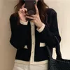 Women's Knits Fall Fashion Black Beige Knitted Cardigan O Neck Retro Vintage Pearl Button Short Sweater Color Contrast Chic Top Knitwear