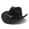 Sombrero de fiesta de fieltro de lana Estilo étnico Bull Logo Western Cowboy Top Hat Roll Brim Retro Horse Riding Hat