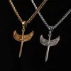 316L Steel Real Gold Cross Pendant Waterproof Jewelry Angel Wings Sword Necklace Wheat Chain Hip Hop Necklace For Men