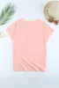 pink V Neck Lace Trim Short Sleeve Top 2023 Hot New s5l9#