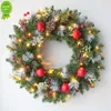 New 30CM Led Christmas Wreath Artificial Pinecone Red Berry Garland Hanging Ornaments Front Door Wall Decorations Xmas Tree Wreath