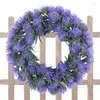 Fleurs décoratives Couronnes de porte de lavande artificielle Couronne de fleurs violettes pour porte d'entrée avec feuilles vertes printemps été mur suspendu