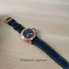 Con scatola documenti orologio da uomo 47mm sommergibile PAM01074 PAM1074 quadrante blu cinturini in pelle oro rosa 18 carati orologi da polso da uomo automatici meccanici trasparenti