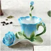 Coffee Tea Sets keramische email mokgerei set creatieve rose pauw cup met schotel en lepel verjaardag festival cadeau drop levering h dh4di