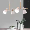 Lâmpadas pendentes Luzes de madeira LED com abajur de metal branco para jantar nórdico Cordão cinza Hanglamp Dry Kithen Suspension