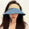 Berets Summer японская большая края крыша спортивная шляпа женская повседневная джинсовая солома солома большой оттенок пустой верхний пляжный кепка пляжа