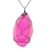 Pendant Necklaces Black Gun Color Wire Wrap Irregular Shape Agates Link Chain Necklace Fashion Jewelry