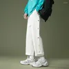 Erkek pantolon erkek beyaz Kore vahşi renk düğmeleri düz rahat pantalonlar capris 2023 İlkbahar yaz harajuku gevşek siyah erkek pantolon