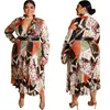 Plus size Dresses Autumn Women Size Dress Bohemian with Belt Long Sleeve V-neck A-line Casual OL Elegant Wholesale Dropship 230518