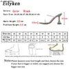 Hausschuhe Eilyken 2023 Neue Mode -Strass -Frauen -Pantoffeln High Heels Sexy Square Head Open Toed PVC Crystal Party Feminina Schuhe J230519