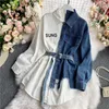 Bloups feminina camisas blush 2023 Autumn Manga Longa Camisa Tops Jeans Patchwork Plaid Elegantes Blusas para Mujer Slim Dressw