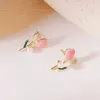 Charm French Light Luxury Cute Tulip Flower Pearl Stud Earrings For Women Korean Zircon Exquisite Earring Party Christmas Jewelry Gift AA230518