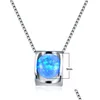 Подвесные ожерелья Bamos Fashion Женский цвет Sier Color синий/белый круглый опал ожерелье для женского подарка для женщин.