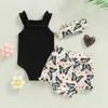 Ensembles de vêtements Ensemble de shorts pour bébés filles nouveau-nés sans manches et short imprimé fleur/arc-en-ciel/papillon et bandeau 3 pièces ensemble 0-18M