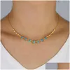 Collane con ciondolo Oro Archiviato Estate Trendy Donna Lady Girocollo Gioielli Tear Drop Blue Opal Tiny Cz Station Statement Mti Layer Necklac Dhyg1