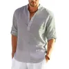 Casual shirts voor heren dagelijks linnen linnen vaste kleur losse casual shirt lange mouw katoenen tops blouses mannen kleding camisa masculina 230519