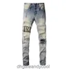 High Jeans Designer Pants Man Denim Street Fashion Brand Washed Amirres Old Hole Jeans Men's Camouflage Leather Elastic Slim Fit Pants X6EZ
