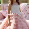 Mädchen Kleider Rosa Prinzessin Blume Spitze Applikationen Sweep Zug Perlen Ballkleid Kinder Geburtstag Party Für Hochzeit Kleid