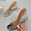 Pantoufles Eilyken PVC Transparent Mode Pantoufles Compensées Rome Style Doux Orange Argent Cristal Plexiglas Talon Femmes En Plein Air Parti Chaussures J230519